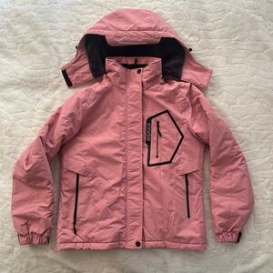 Suokeni Women's pink waterproof ski jacket with a removable hood. size S